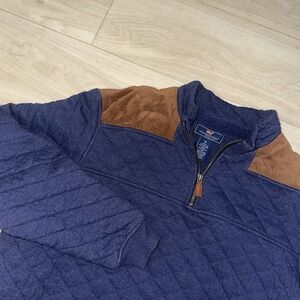 Vineyard Vines Quilted Suede Shep Shirt Mens Medium Navy Blue Heavyweight Soft